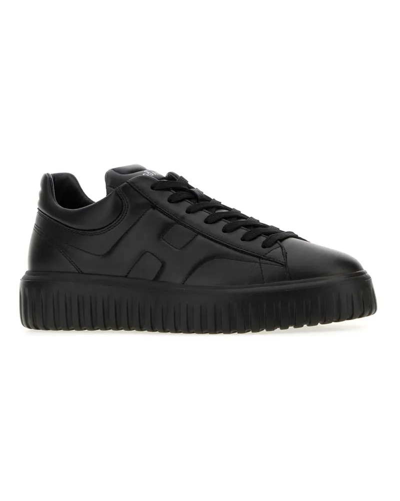 Hogan Men's Black Leather H-Stripes Sneakers 9999 Black
