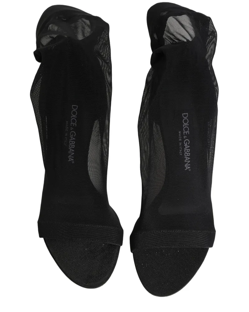 Dolce & Gabbana Women's Black Nylon Mesh Sock Style Boots Shoes Elastane Viscose Black