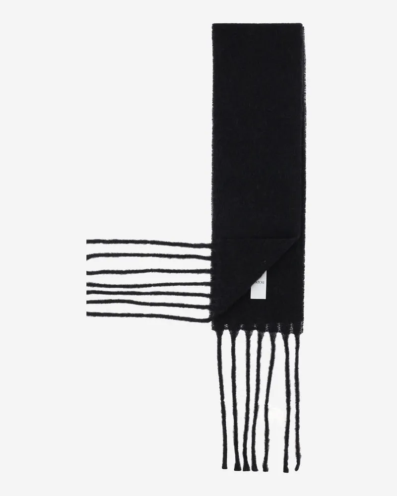 Patou Women's Wool Blend Long Fringe Scarf Black Alpaca Scarfs Black