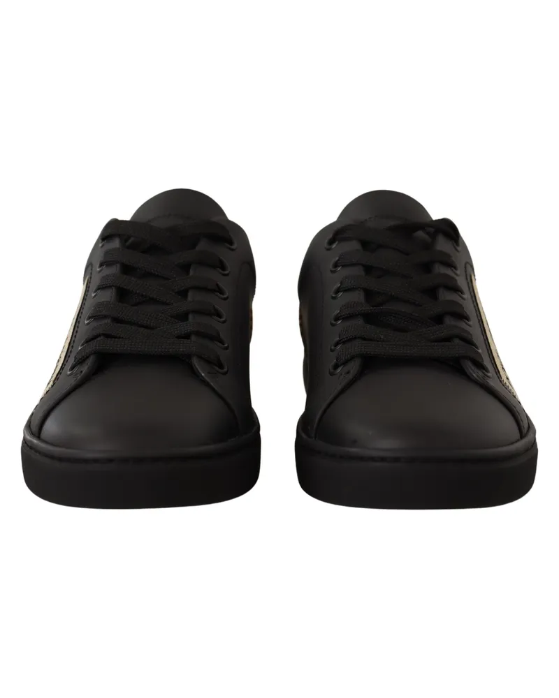 Dolce & Gabbana Black Gold Leather Low Top Sneakers Womens Shoes Black