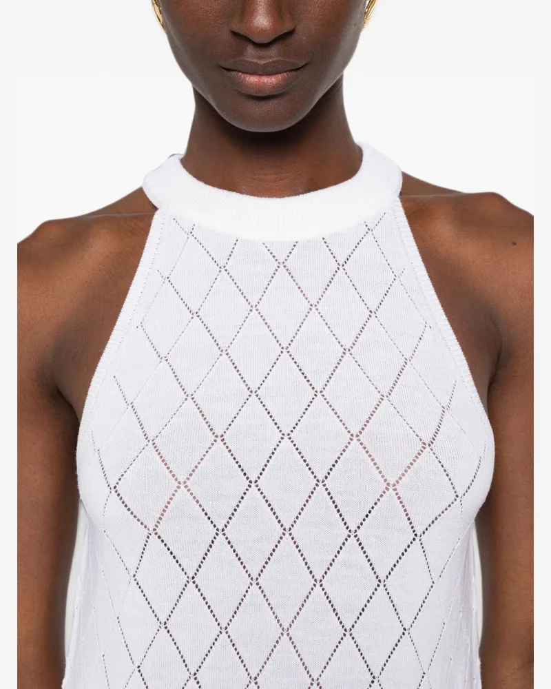 Balmain Argyle-Knit Wool Tank Top — White White