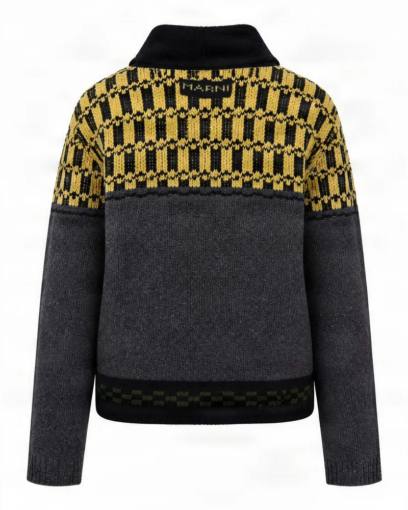 Marni Wool Intarsia Cardigan — Gray Gray
