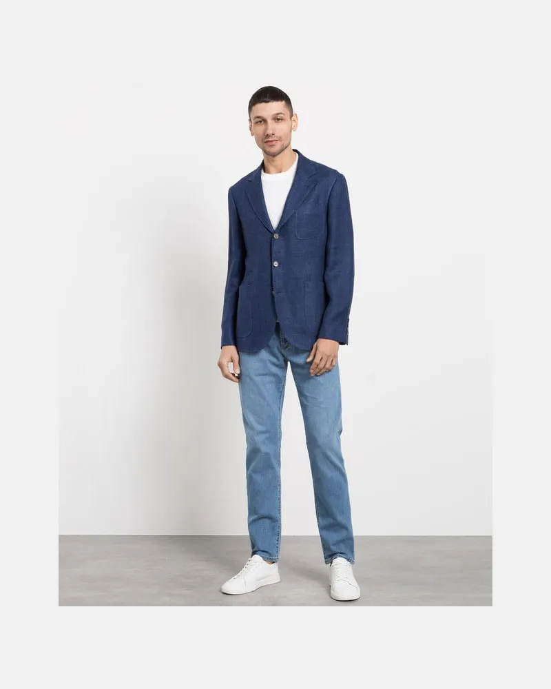 Brunello Cucinelli Linen-Wool Blend Blazer — Blue Blue