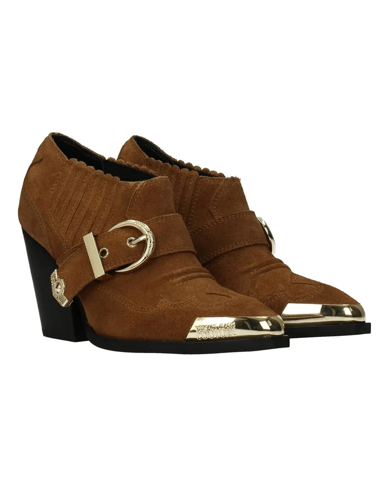Versace Jeans Women's Brown Leather Ankle Boots Brown