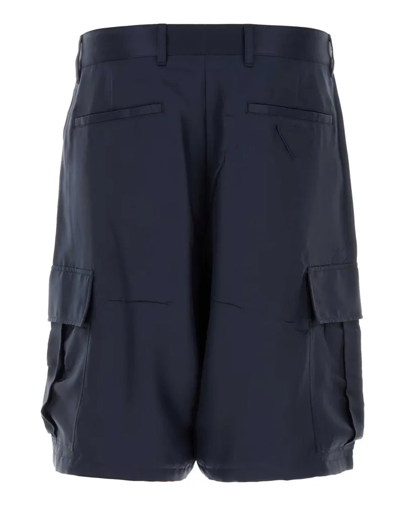 Prada Men Dark Blue Silk Bermuda Shorts Blu Exterior Navy