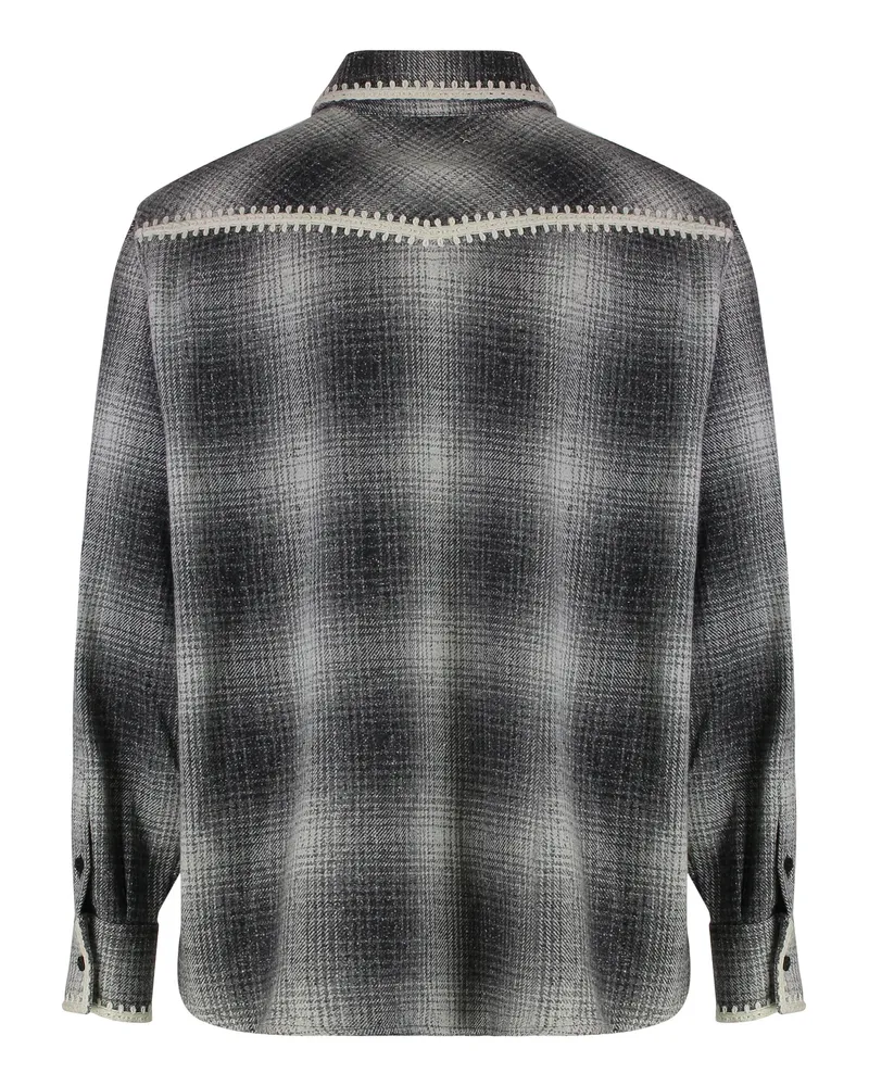 Golden Goose Men's Checked Wool-Blend Long-Sleeve Shirt Grey Virgin Wool; Polyamide; Silk Gray