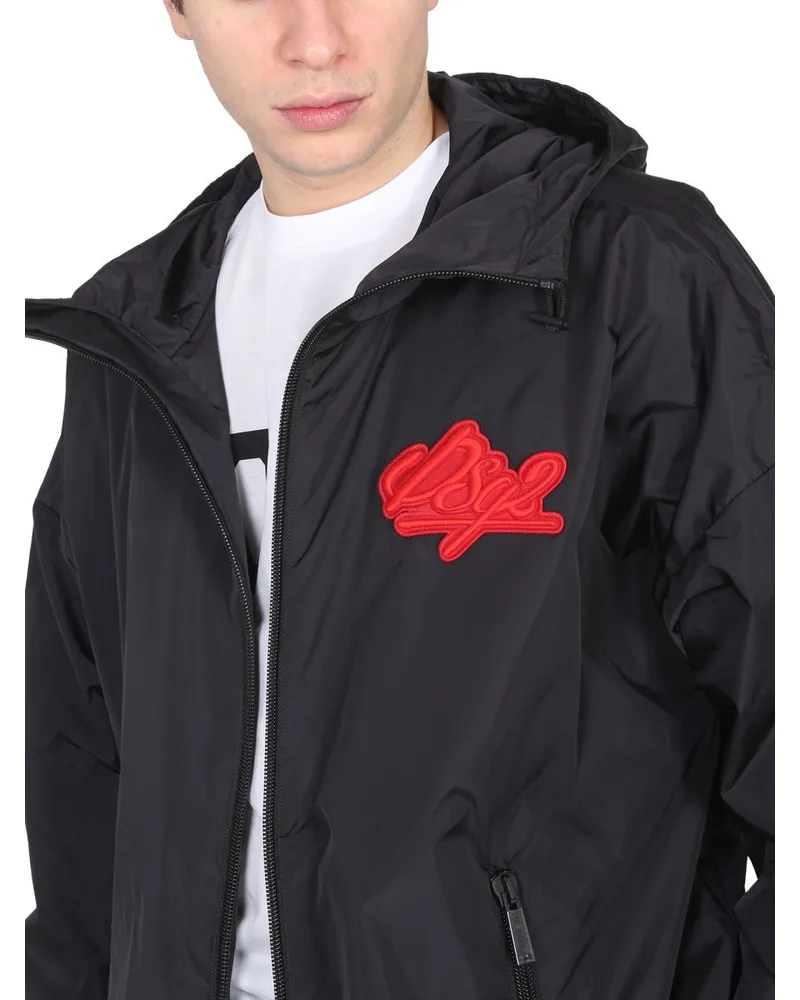 Dsquared2 Hooded Logo-Patch Polyamide Jacket — Black Black
