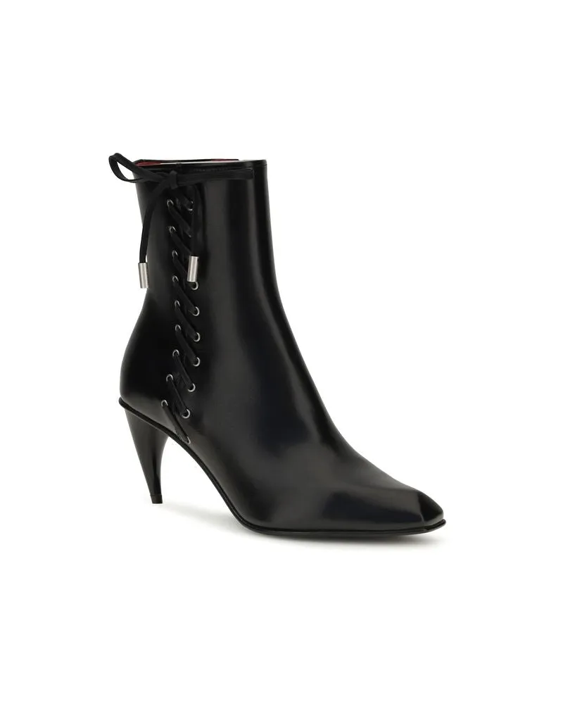 Alexander McQueen Women's Black Calf Leather Bos Taurus Lace-Up Boots Black