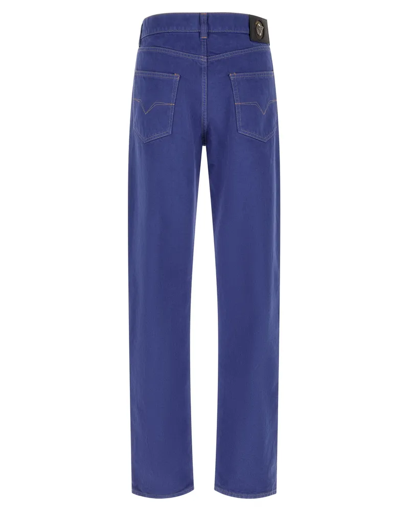 Versace Women's Blue Cotton Straight-Leg Jeans Clothing Blue