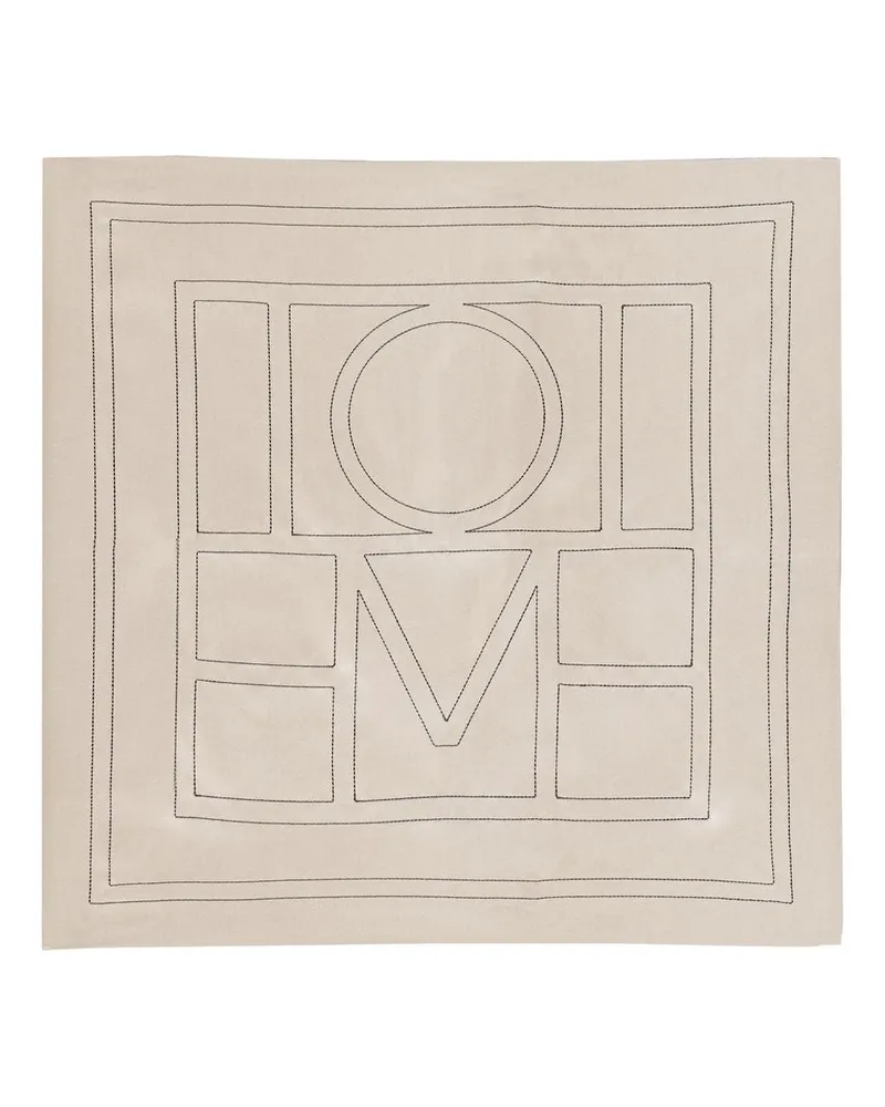 Totême Women's Embroidered Monogram Scarf -  Silk Beige Accessories Beige
