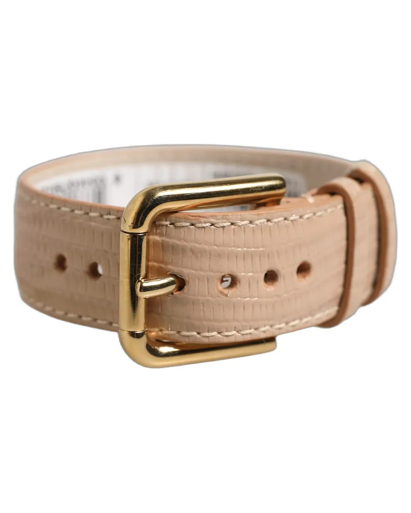 Dolce & Gabbana Women's Beige Textured Leather Gold Buckle Belt Strap Bracelet Calf Beige
