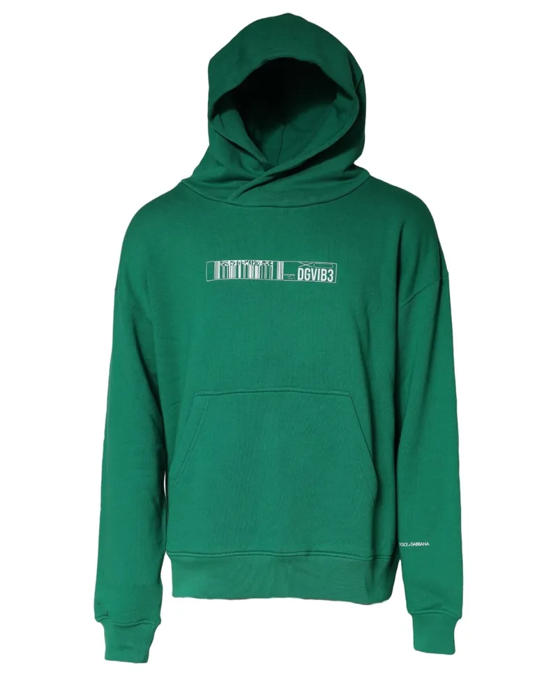 Dolce & Gabbana Barcode-Graphic Cotton Hoodie — Green Green