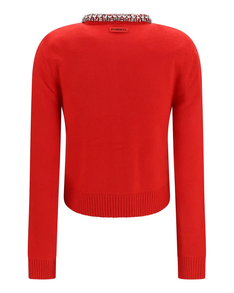 Pinko Women's Colonia Cardigan With Jewel Collar Rosso Ibisco Sweater Red