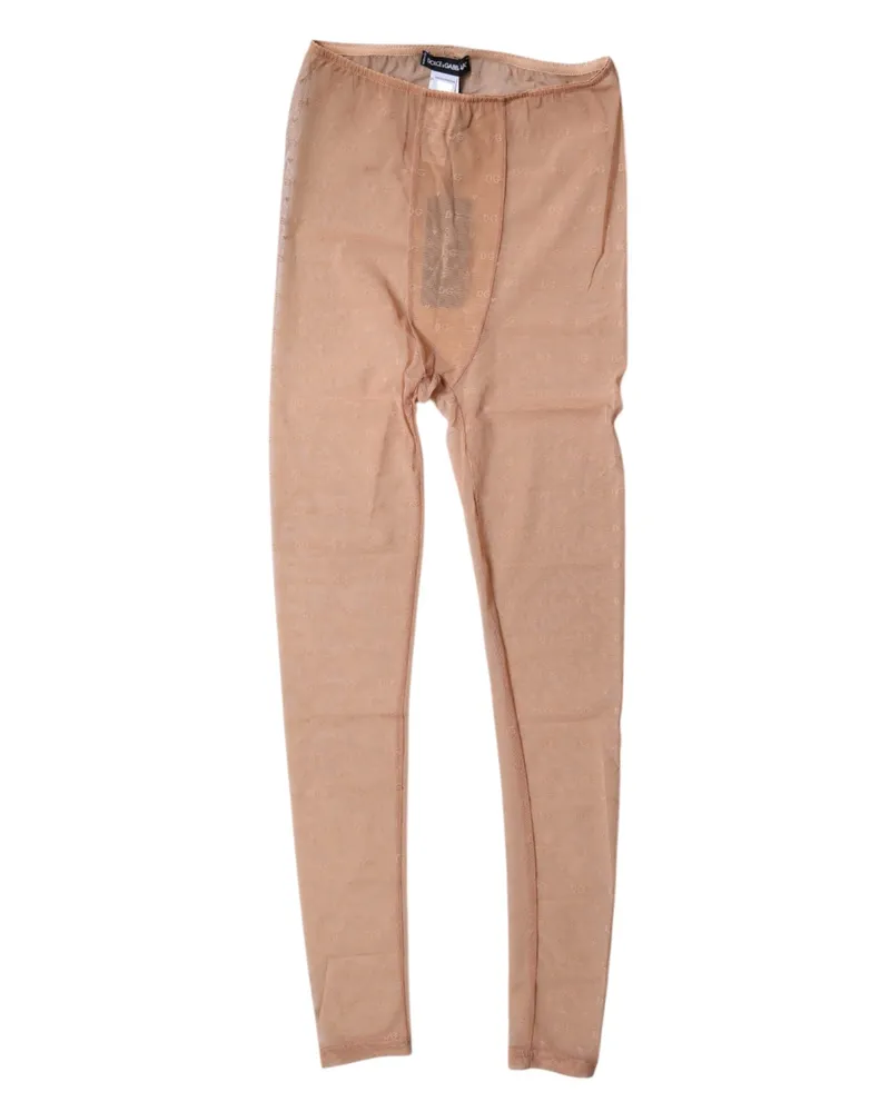 Dolce & Gabbana Women Nude Beige Logo Lace Lingerie Pants Underwear Nylon Spandex Beige