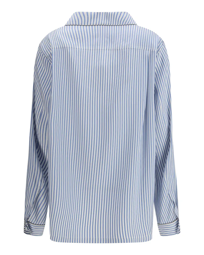 Tom Ford Women's Silk Pj Shirt Sky Blue-Off White Blue/off Blue