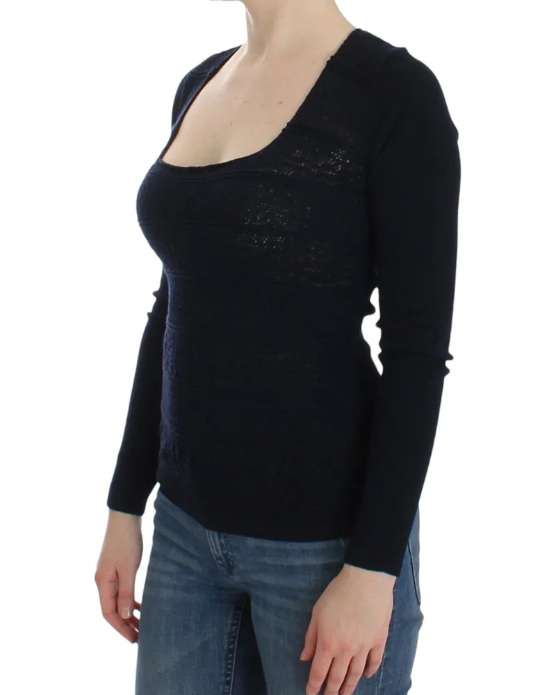 Ermanno Scervino Women Blue Knitted Wool Stretch Sweater Top Blue