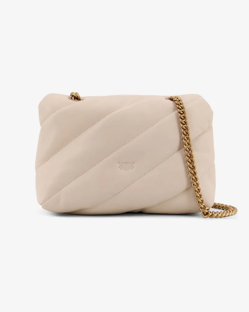 Pinko Women's Love Puff Mini Quilted Crossbody Bag White Leather Shoulder Beige