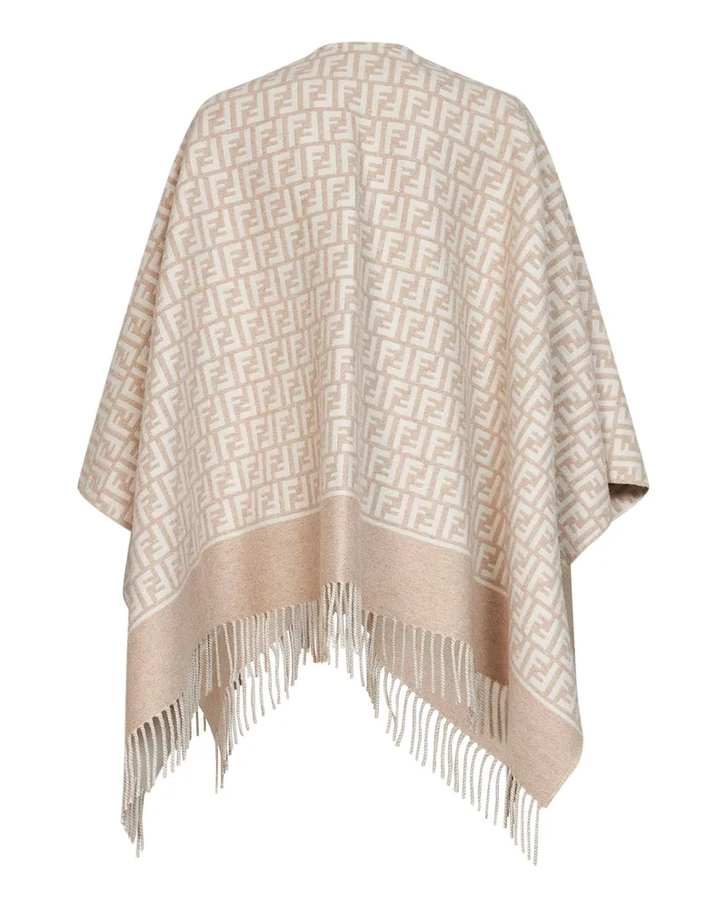 Fendi Women's Ff Wool And Cashmere Poncho Beige Virgin Capes Jacket Beige