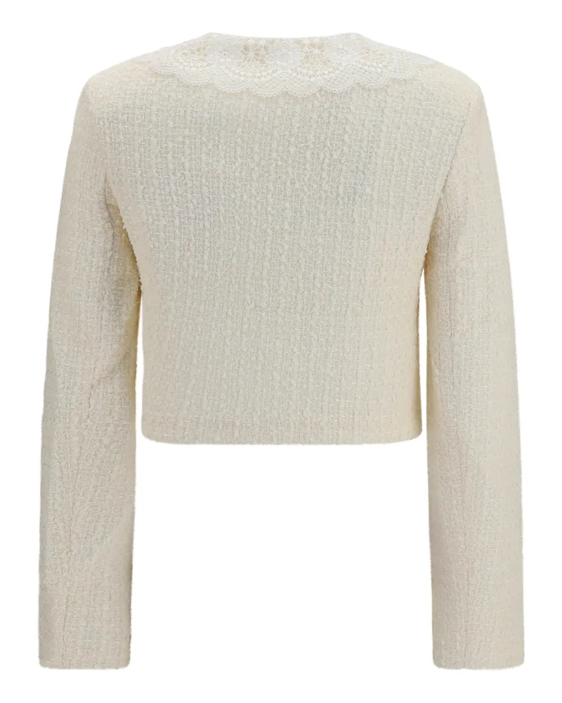 Self-Portrait Women's Bouclé Jacket With Lace Collar Cream Beige