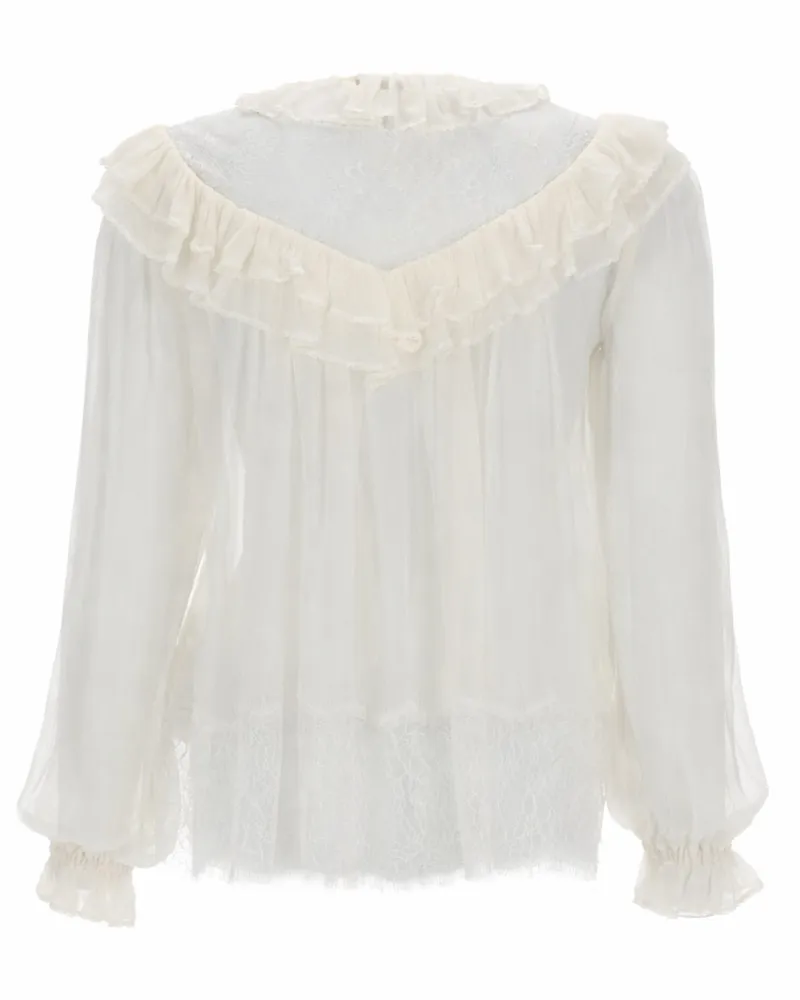 Self-Portrait Ruffle-Trimmed Georgette Blouse — White White