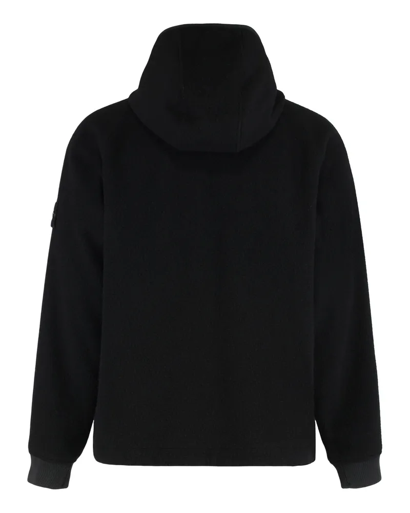 Stone Island Men's Hooded Jacket Wool And Nylon Black Bomber Black