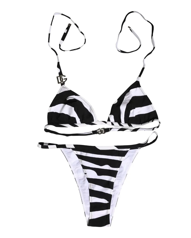 Dolce & Gabbana Women's Black White Zebra Bikini Top Bottom Swimwear And Elastane Nylon Black