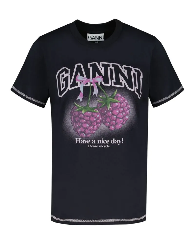 Ganni Women's Raspberry T-Shirt -  Cotton Black Concept-Store Ready-To-Wear Black