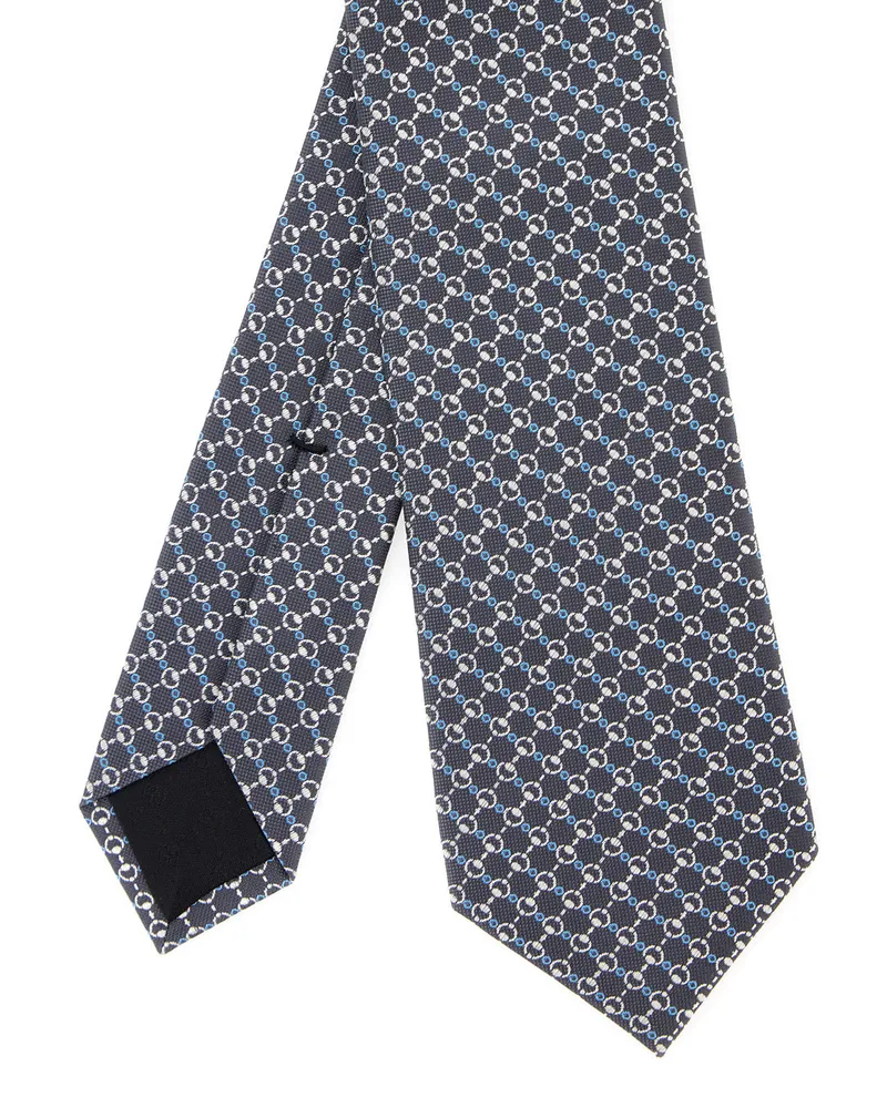 Gucci Men's Grey Silk Tie With Horsebit Print Ties & Bow Gray