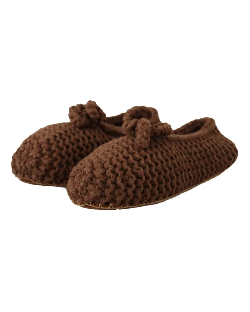 Dolce & Gabbana Women's Brown Slip On Ballerina Flats Wool Knit Shoes Brown