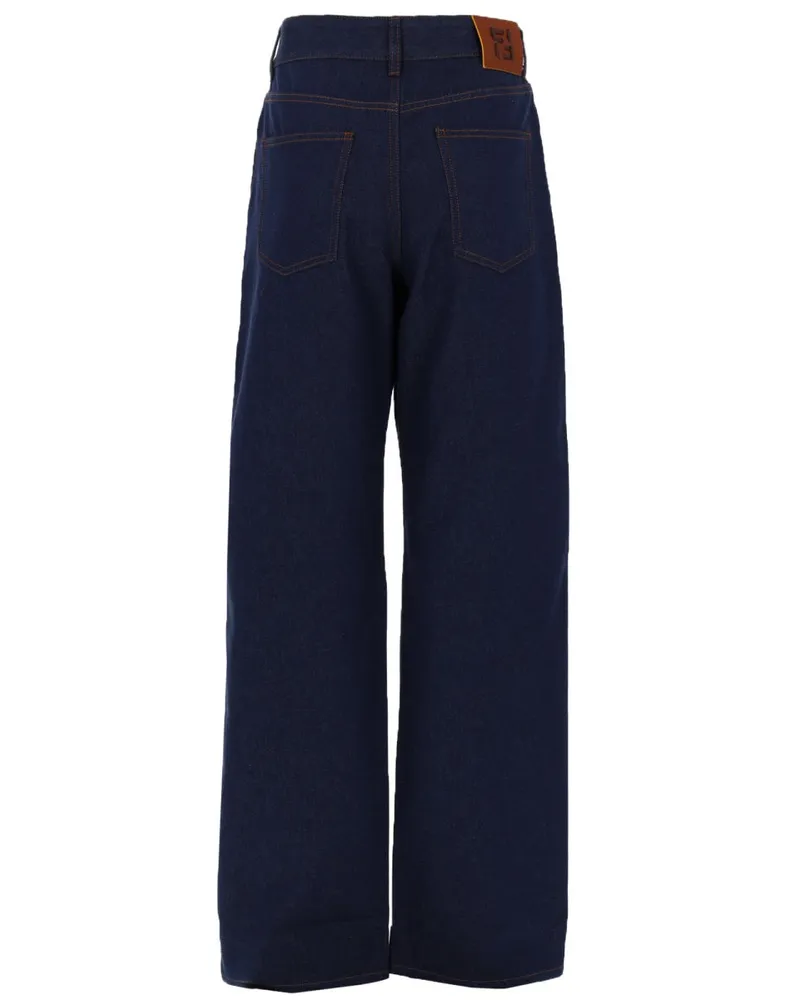 Fendi Wide-Leg Cotton Jeans — Blue Blue