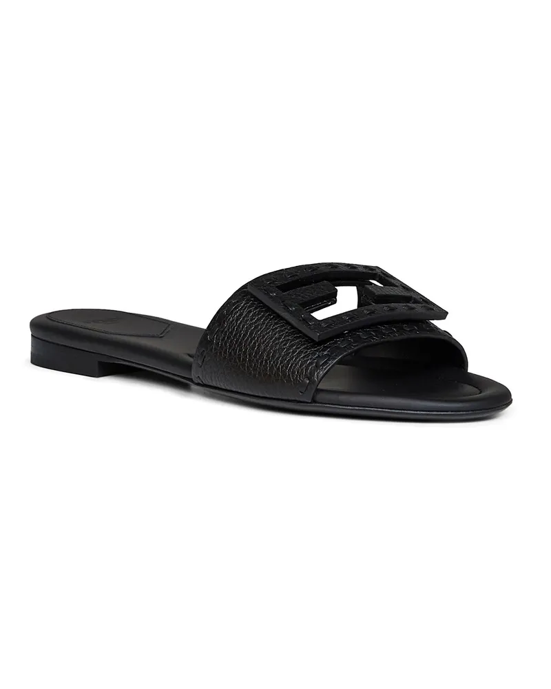 Fendi Women's Slides Baguette Black Leather Calf Sandal Black
