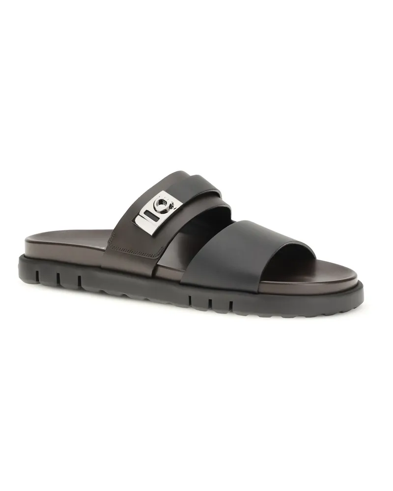 Ferragamo Men's Double-Strap Leather Sandals Nero Gray