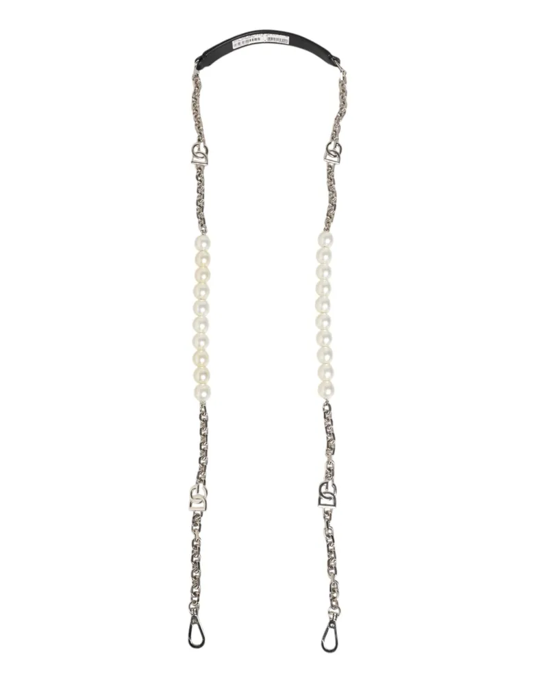 Dolce & Gabbana Women's Black Leather Pearl Chain Bag Accessory Shoulder Strap Real Brass+plastic+40lf Black