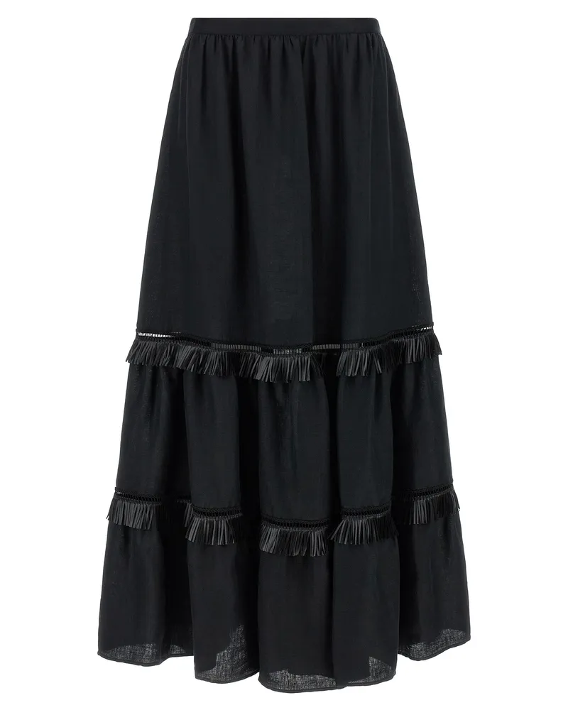 Kiton Linen with Fringed Inserts Skirt — Black Black