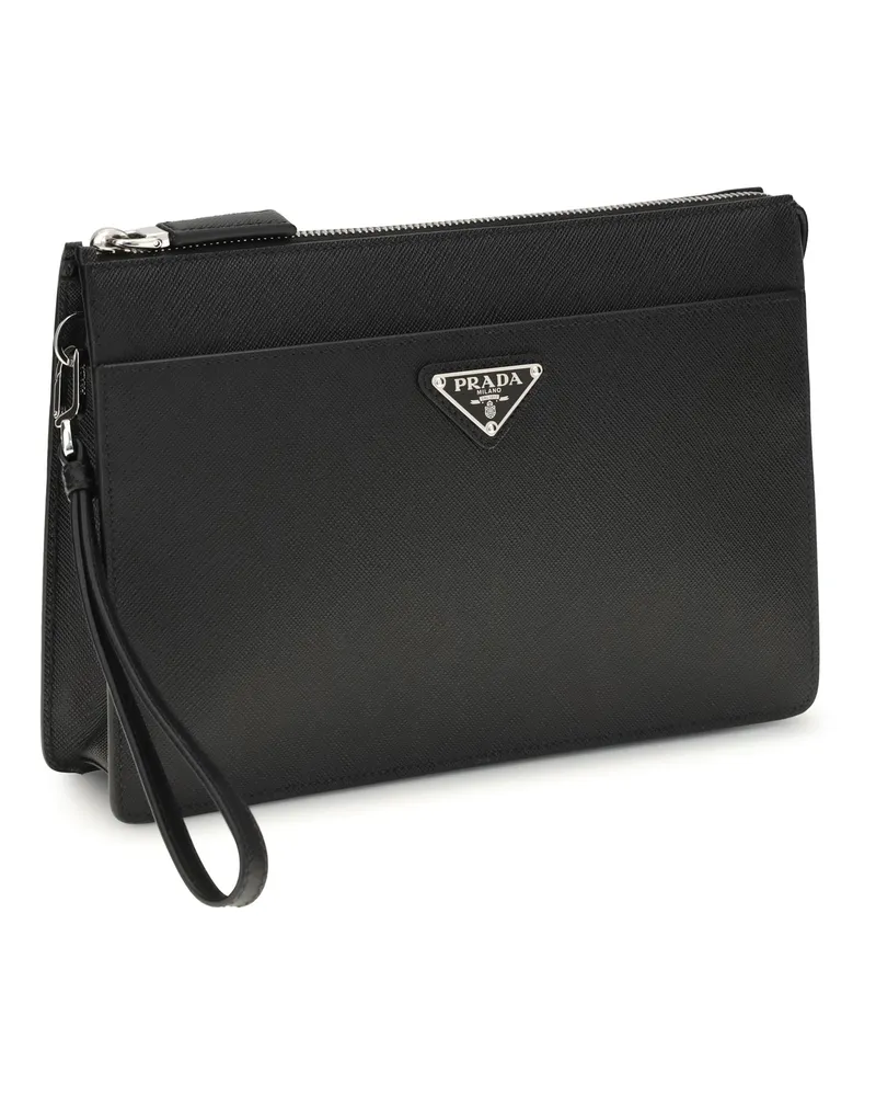 Prada Men's Leather Pouch Nero Calf Bos Taurus Clutches Black