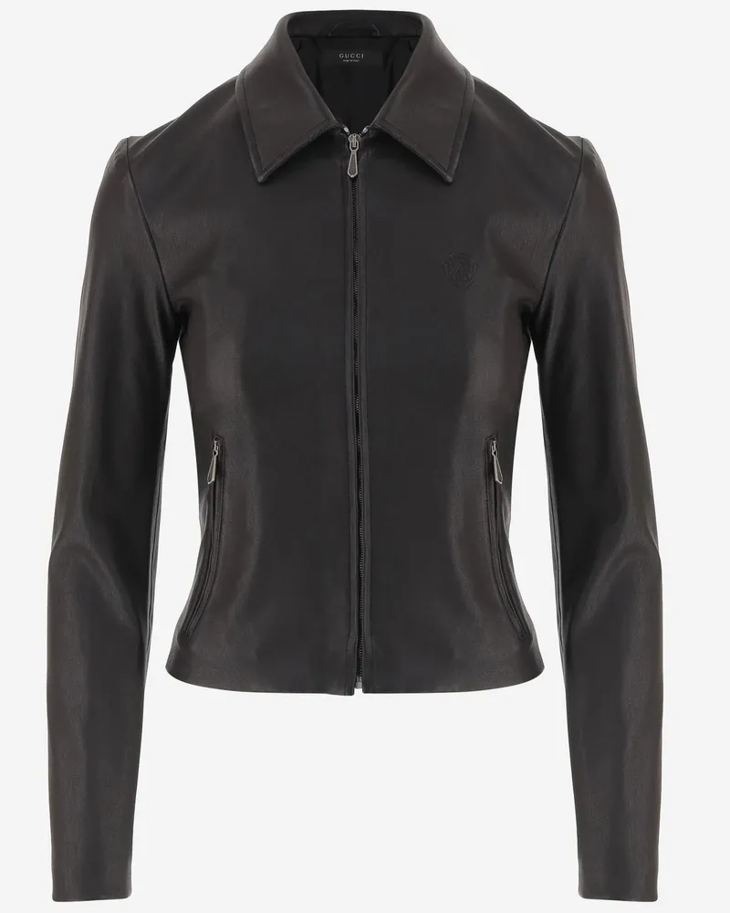 Gucci Women's Leather Jacket Brown Lambskin Brown