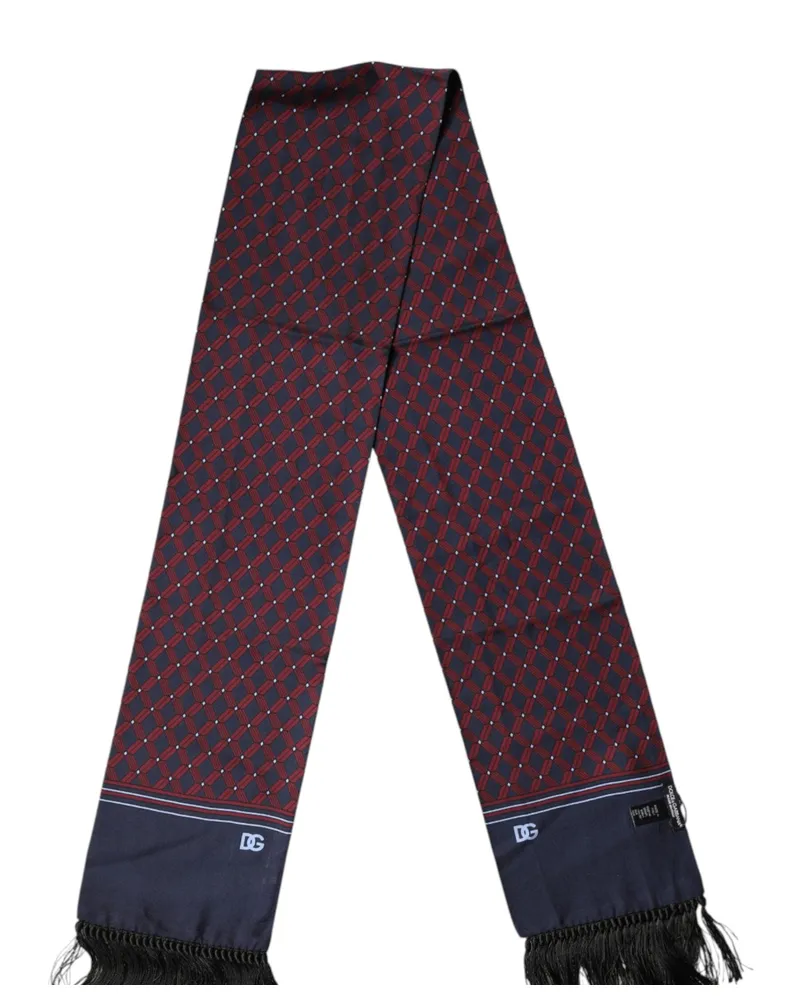Dolce & Gabbana Men's Maroon Patterned Fringes Wrap Foulard 138cm X 15cm Scarf Maroon