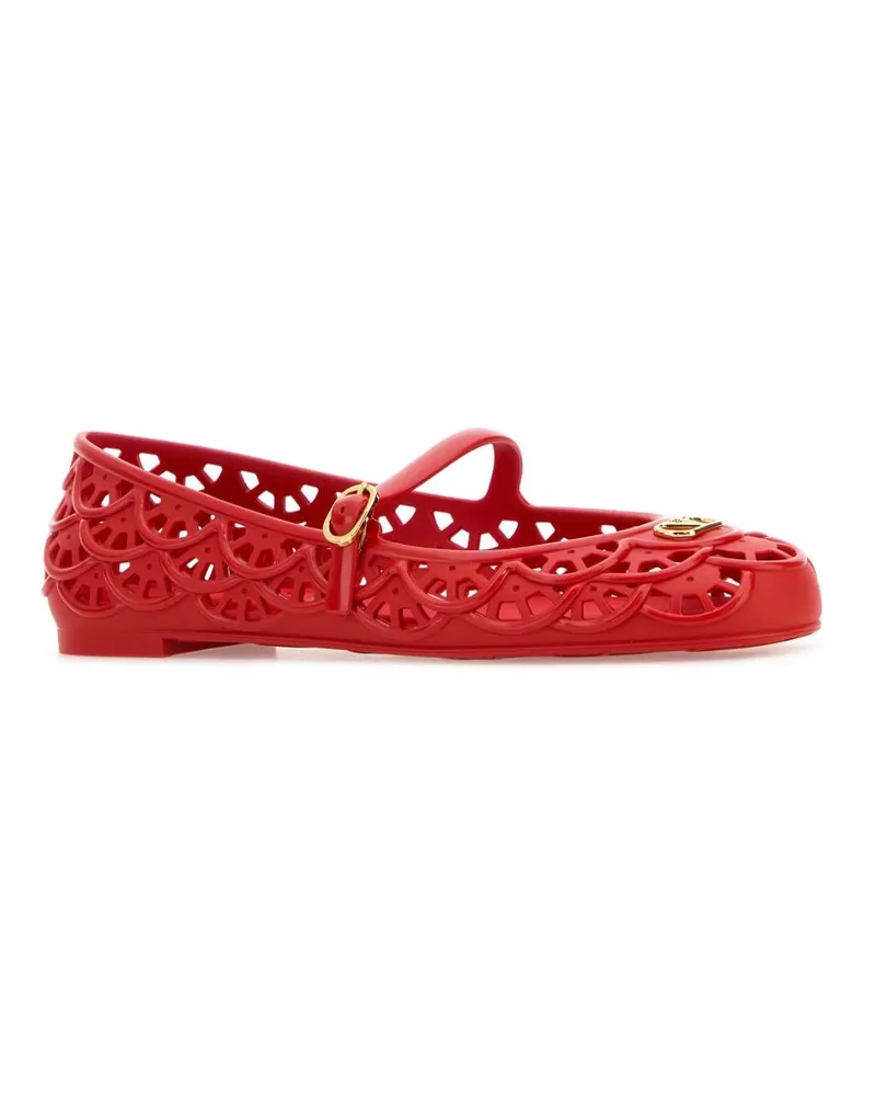 Valentino Garavani Women's Red Rubber Vlogo Signature Ballerinas Coralred Ballerine Flat Shoes Red