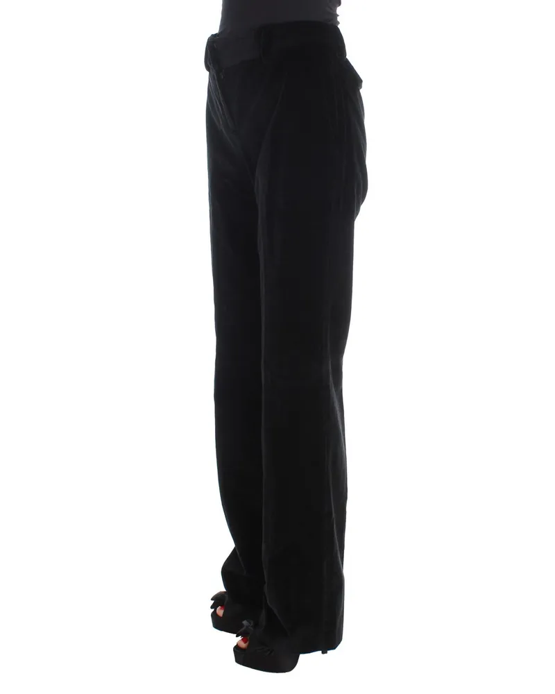 Ermanno Scervino Women's Black Velvet Cotton Straight Legs Pants Black