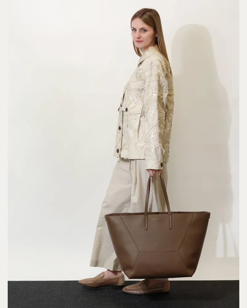 Brunello Cucinelli Women's Bc Duo Hammered Leather Handbag Brown Handbags Hand Bags Brown