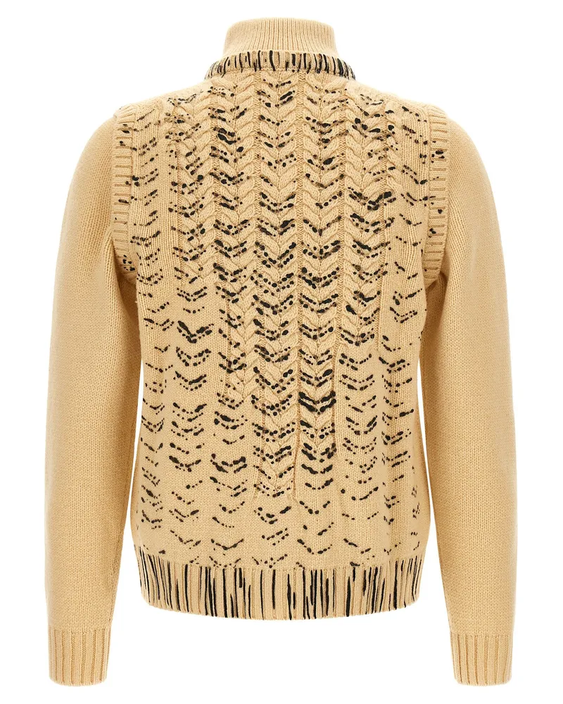 Maison Margiela Openwork Virgin Wool Cardigan — Beige Beige