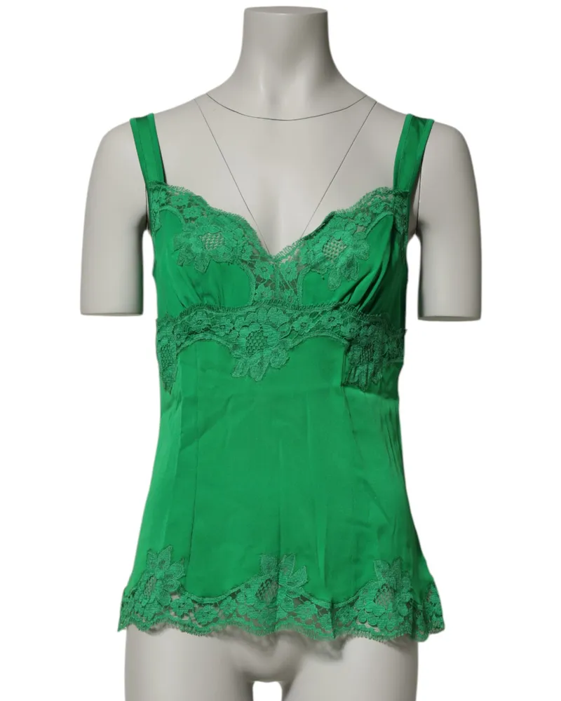 Dolce & Gabbana Women's Green Floral Lace Tank Lingerie Top Underwear Silk Elastane Green