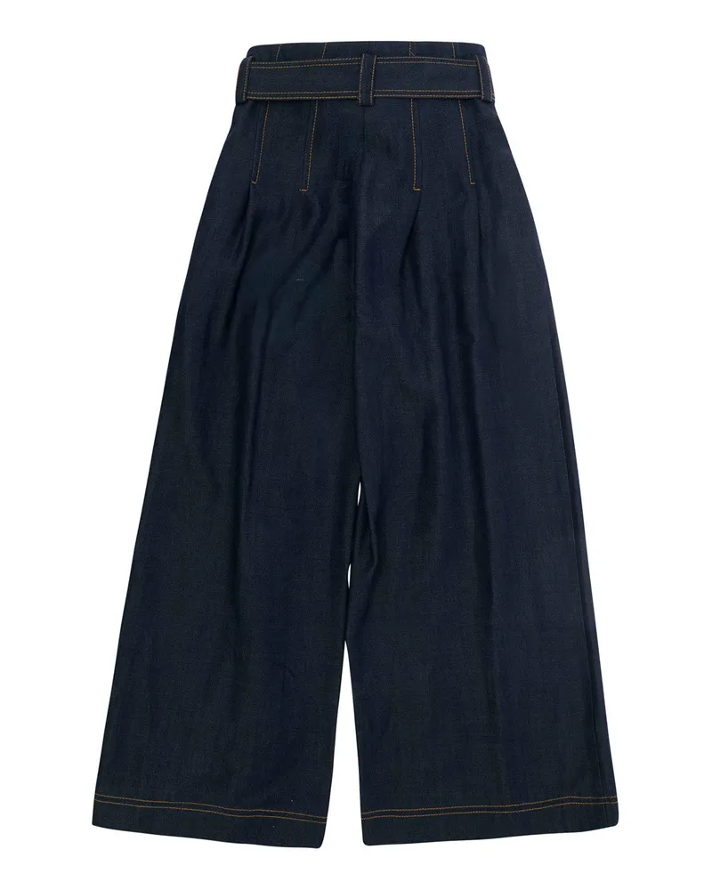 Monnalisa Girls' Trousers, Belted Denim, Grey Lyocell Gray