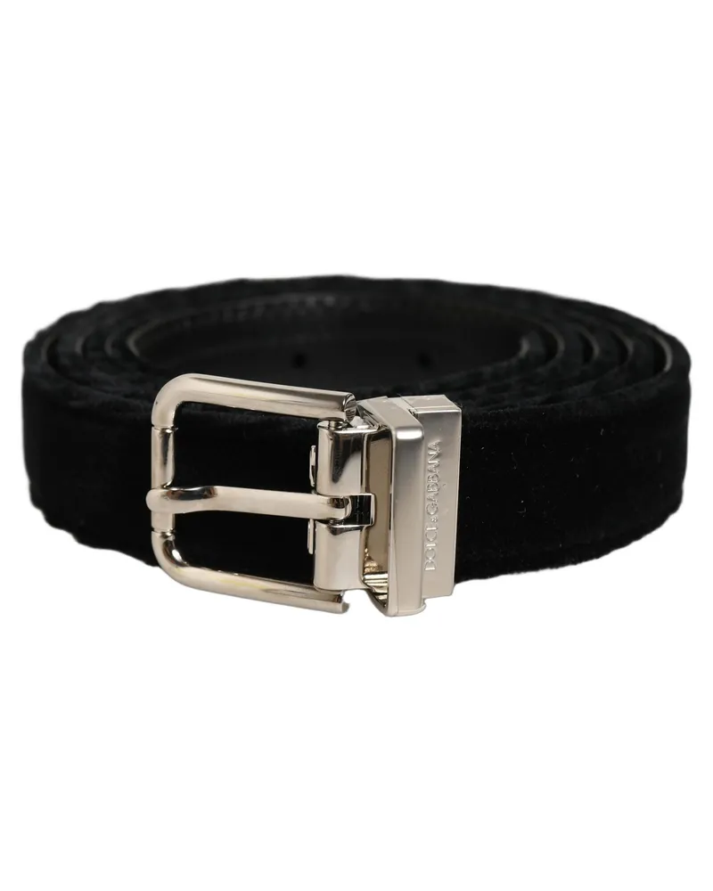 Dolce & Gabbana Velvet Silver-Tone Buckle Belt — Black Black
