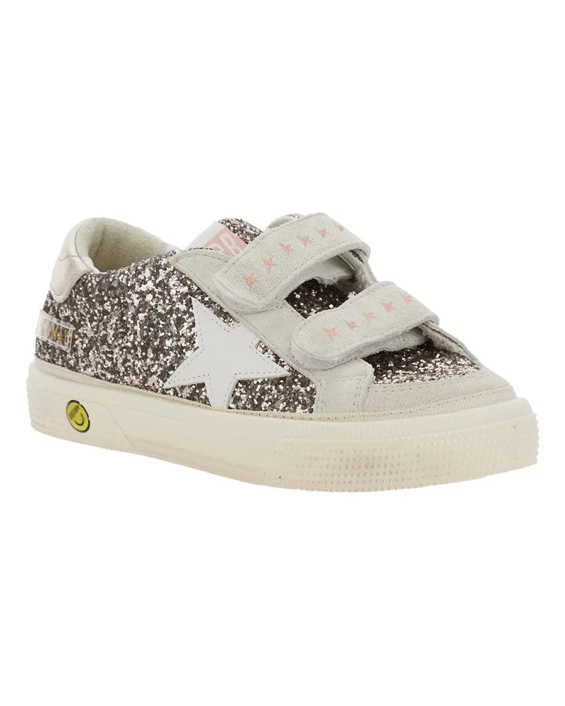 Golden Goose Girls' Grey Glittered Low Top Sneakers With Star Patch Polyethylene Terephthalate Trainers Gray
