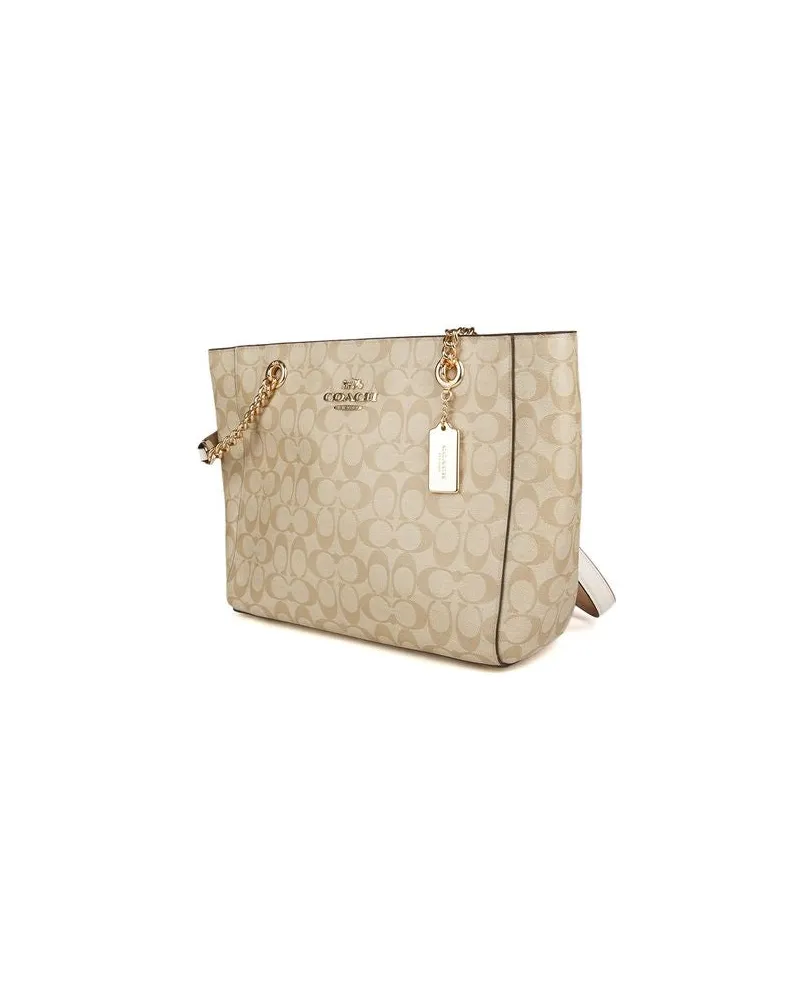 Coach Women's Tote Beige Smooth Leather Tote-bags Beige