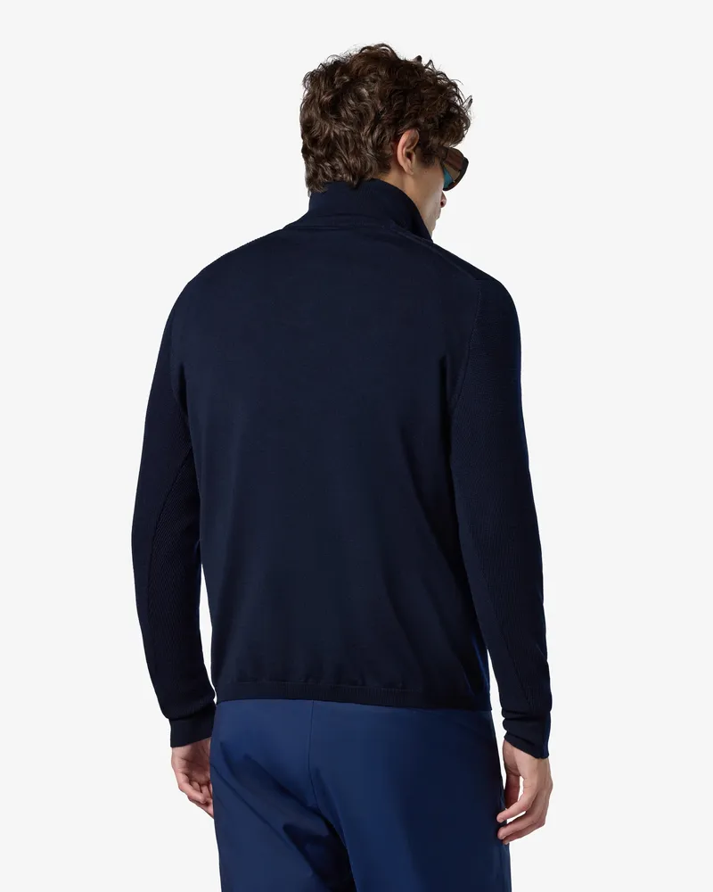 SEASE Waffle Knit Half-Zip Sweater — Navy Navy