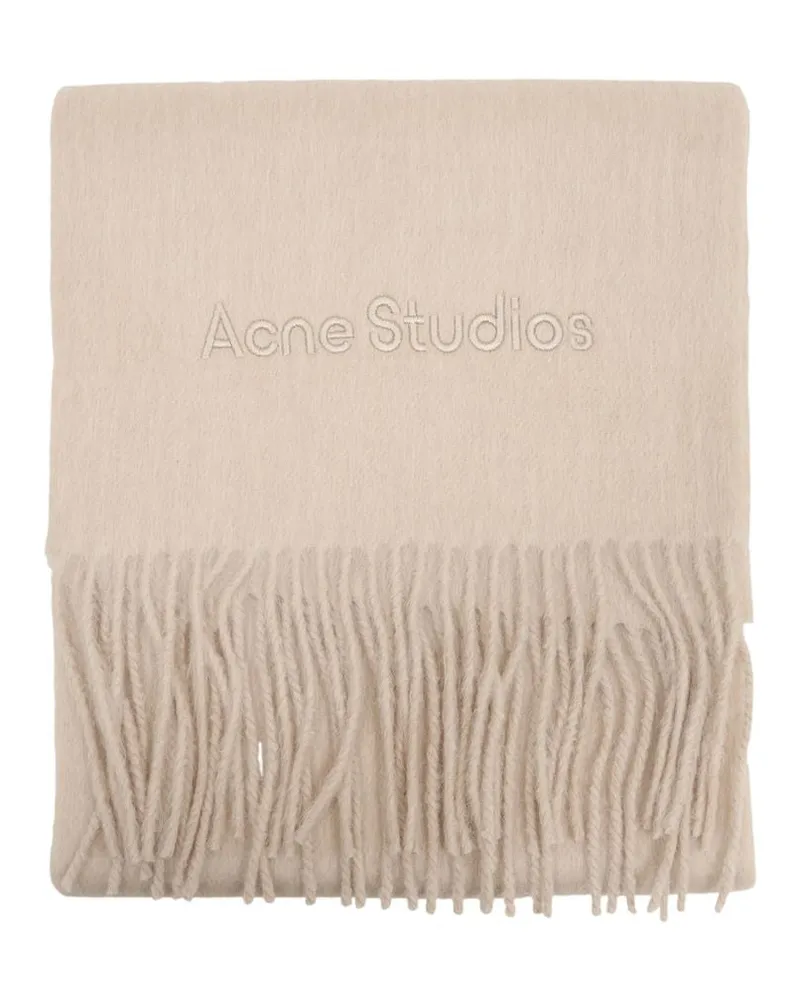 Acne Studios Unisex Logo Scarf -  Wool Beige Accessories Beige
