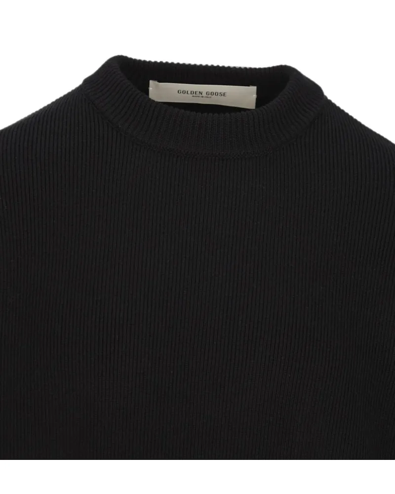 Golden Goose Ribbed Knit Cotton Sweater — Black Black