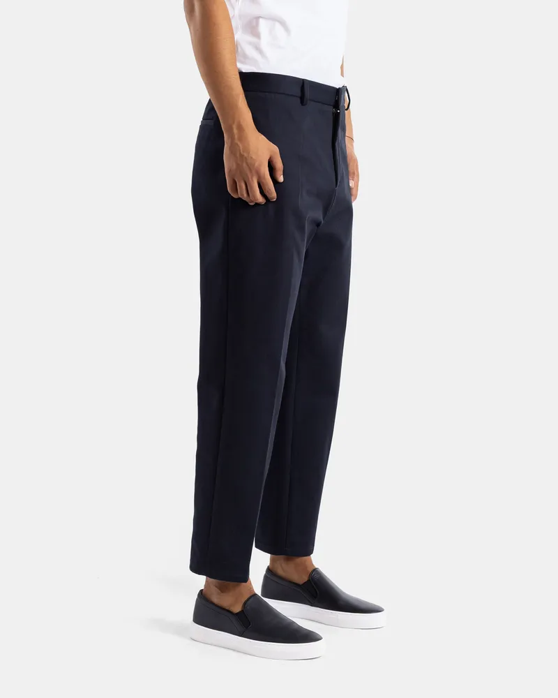 Jil Sander Women's Tapered Navy Cotton Tailored Trousers With Central Pleat And Welt Pockets Blue Navy